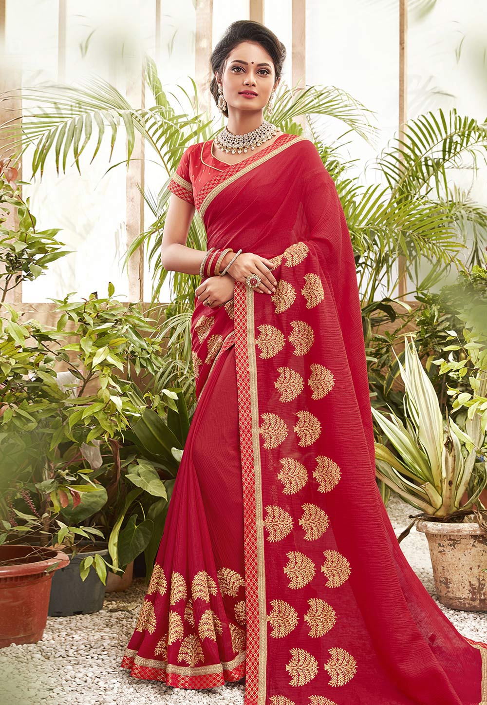 Red Chanderi Silk Saree With Blouse 201619