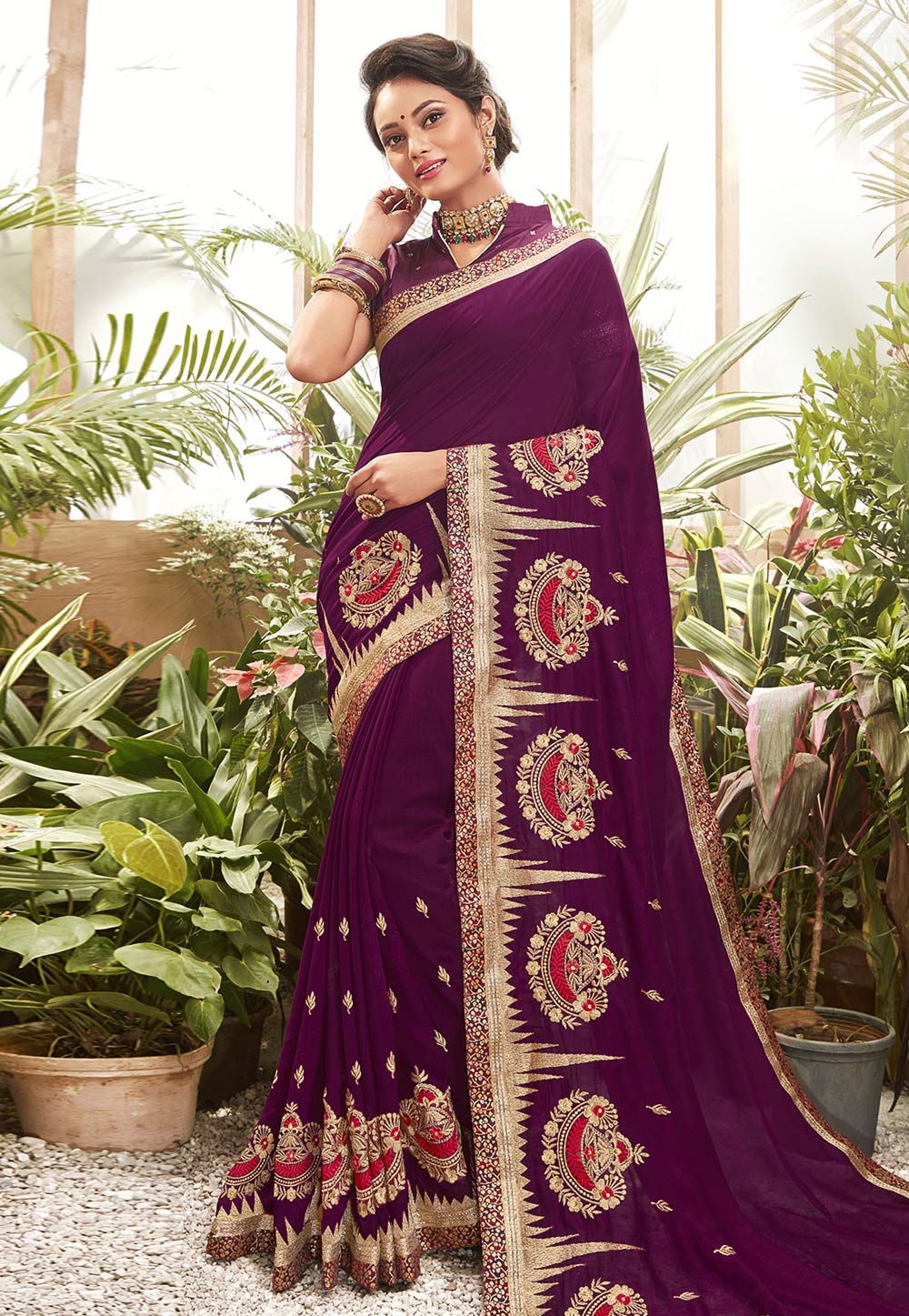 Purple Chanderi Silk Saree With Blouse 201621