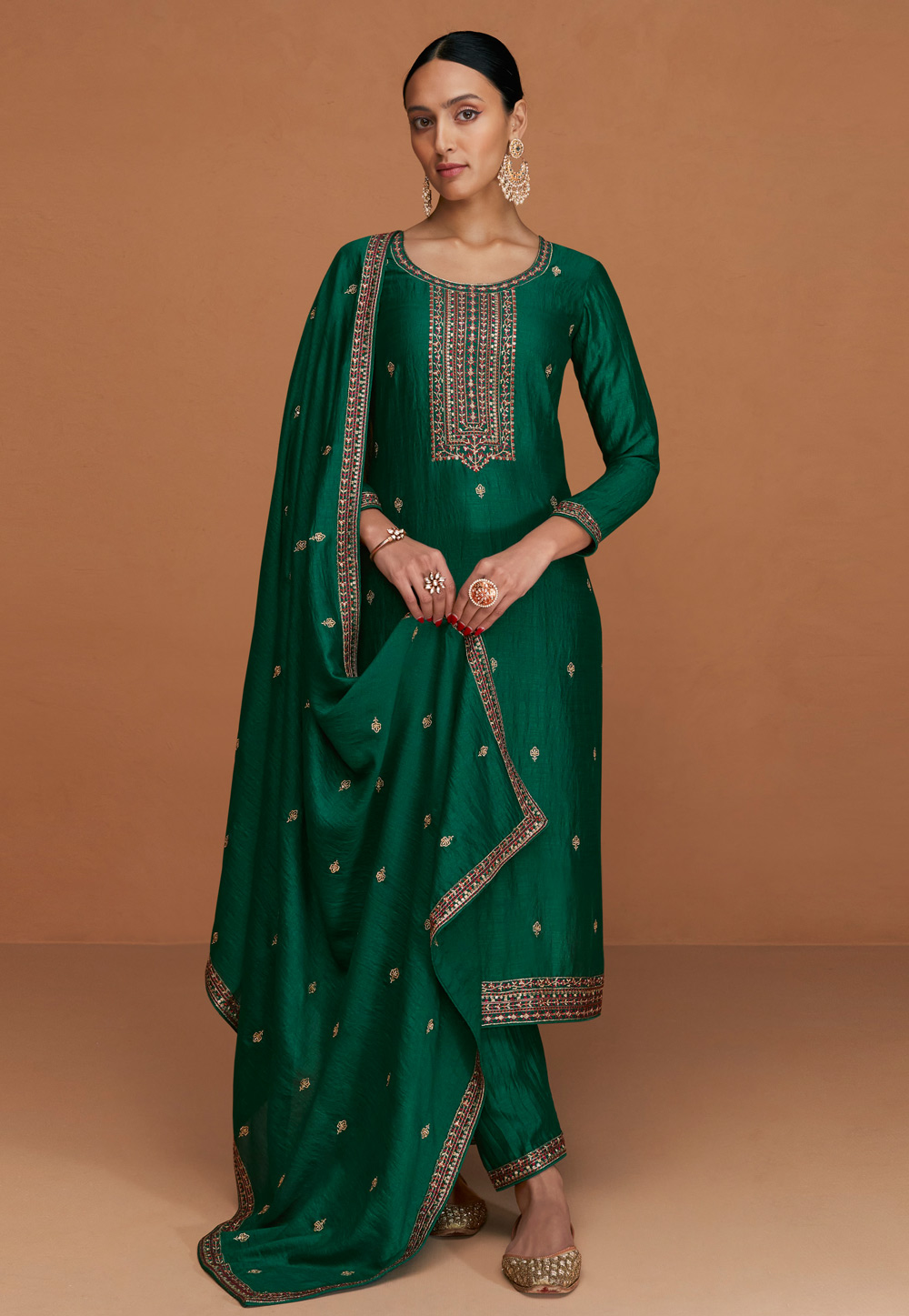 Green Silk Pakistani Suit 271096