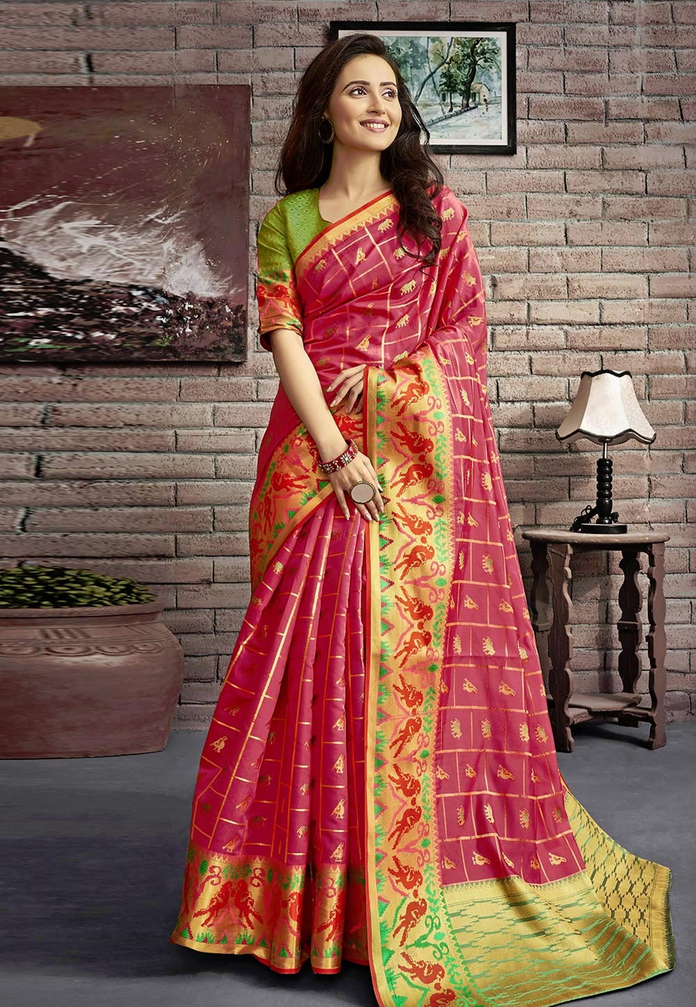 Pink Jacquard Silk Saree With Blouse 201504