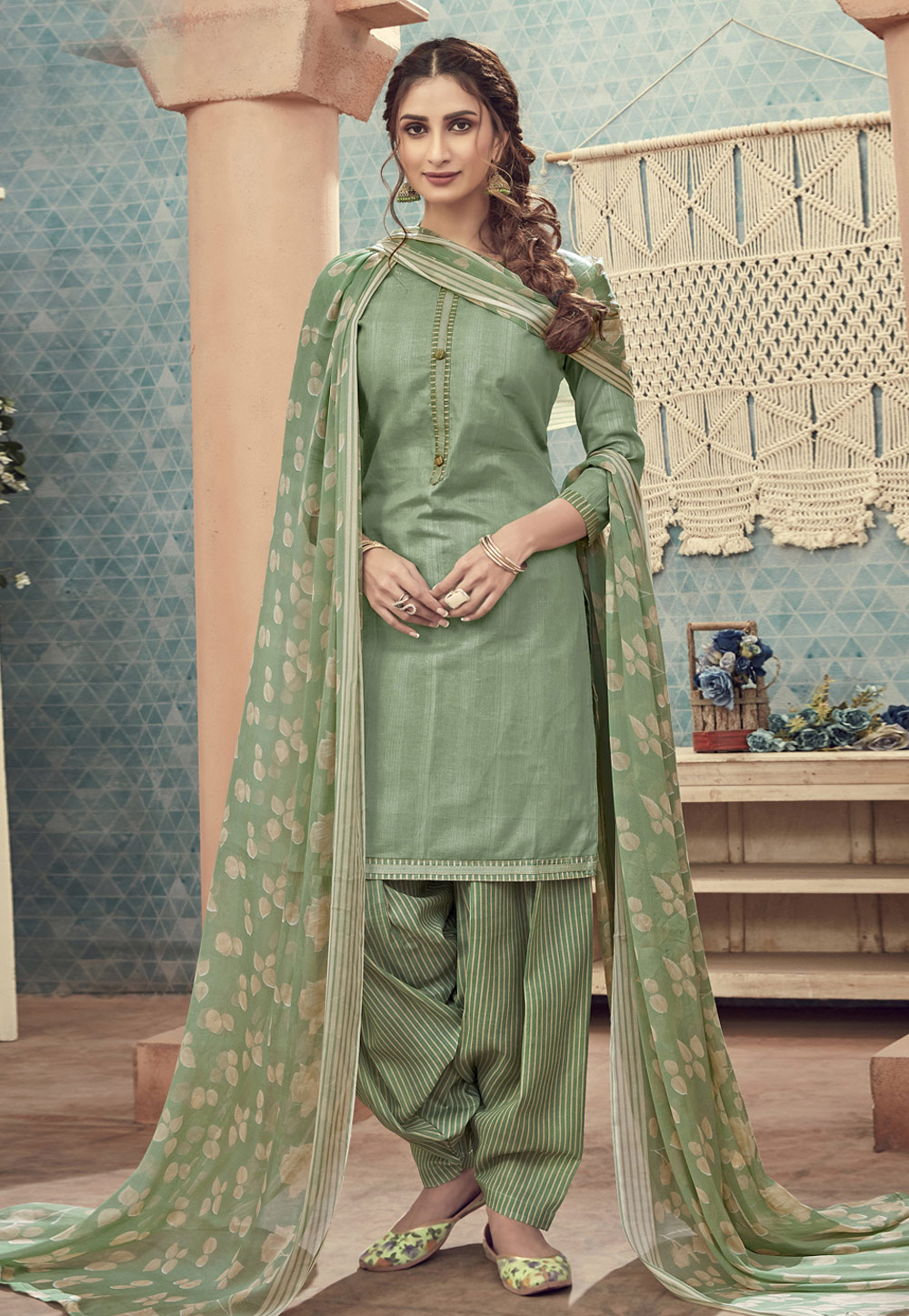 Light Green Cotton Punjabi Suit 201650