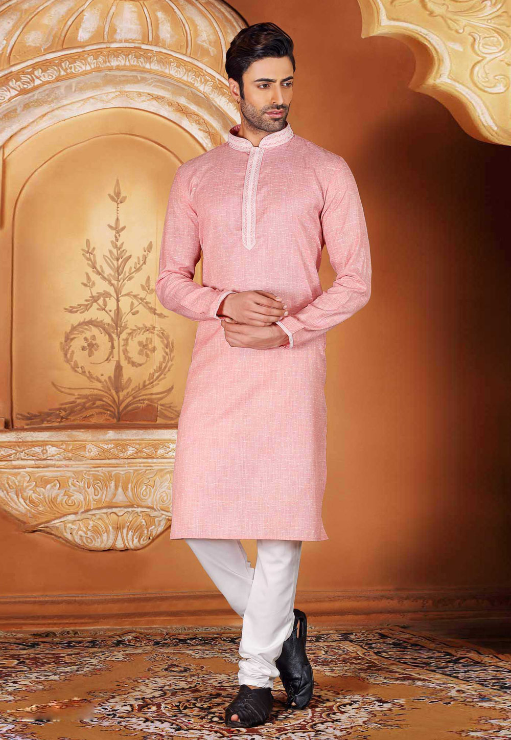 Pink Cotton Readymade Kurta Pajama 166537