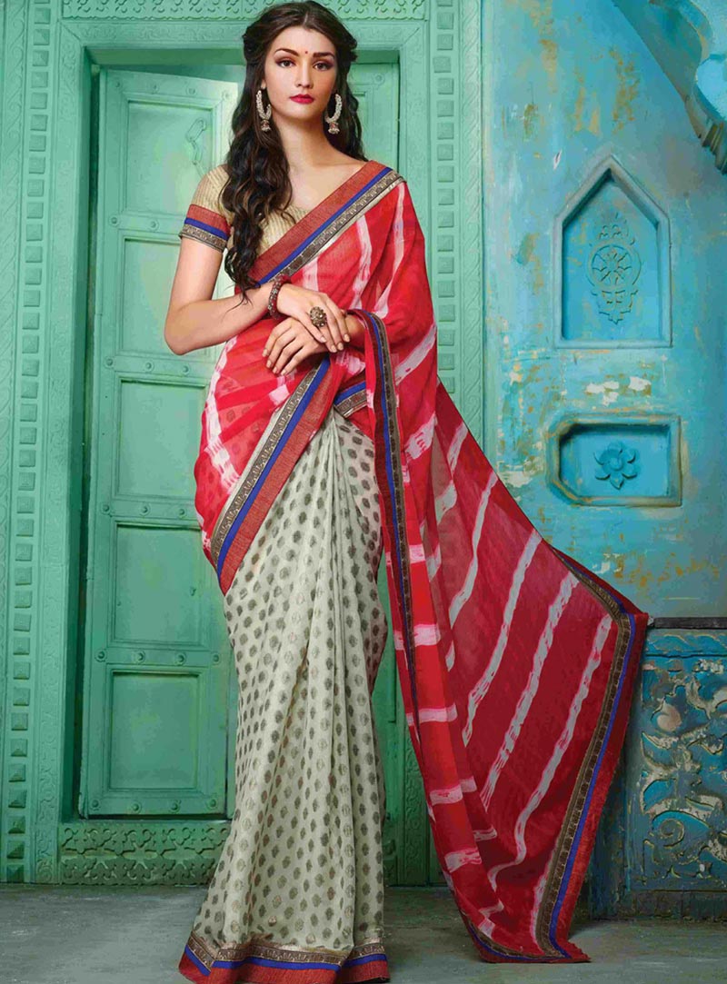 Red Georgette Printed Saree With Blouse 75304