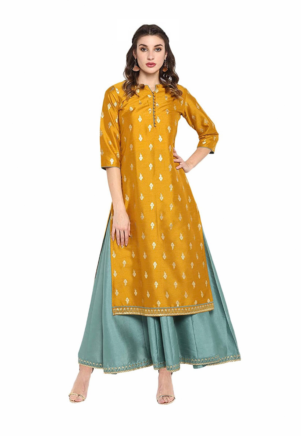 Mustard Poly Silk Readymade Jacket Style Suit 203150