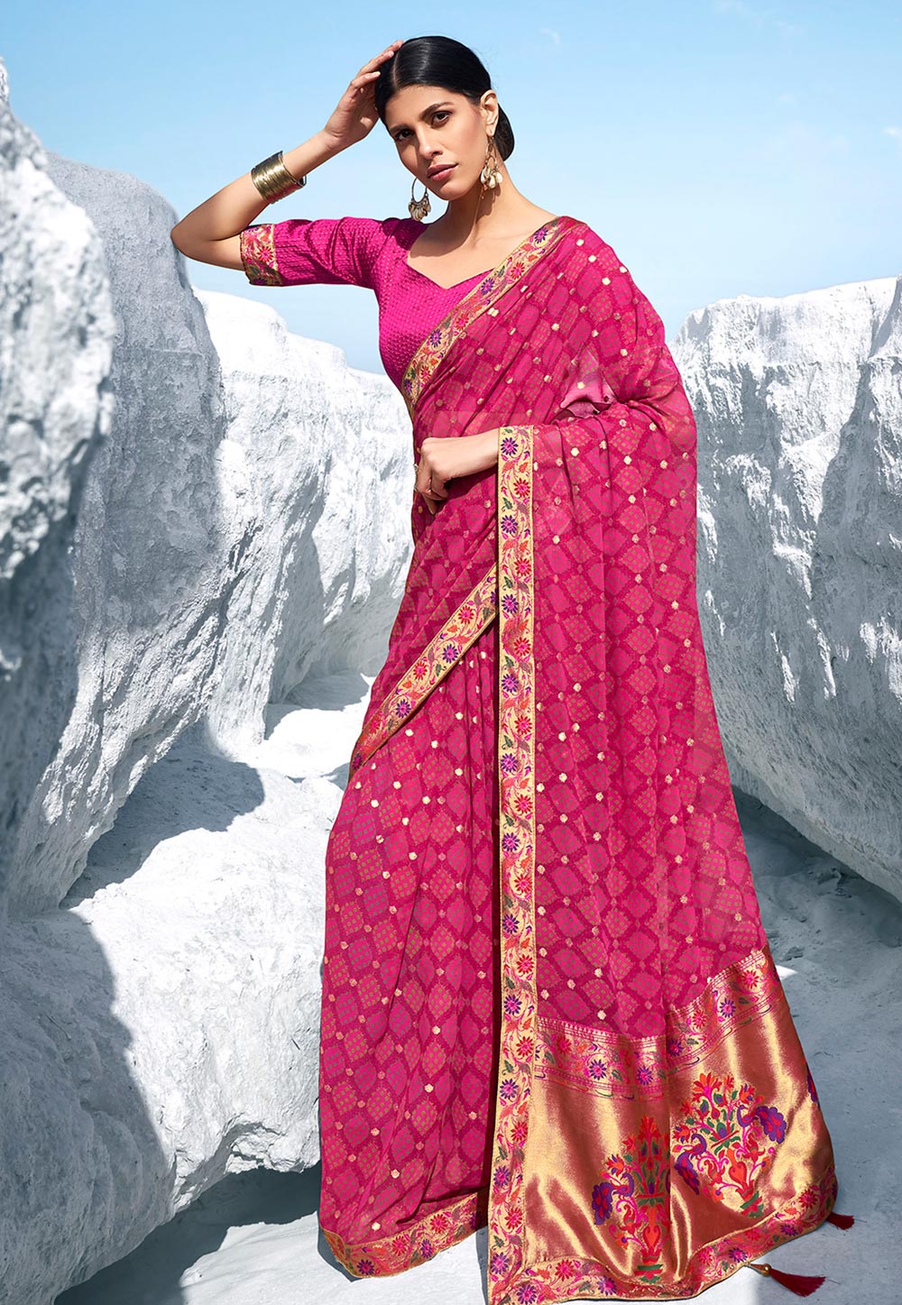 Pink Georgette Saree With Blouse 201825