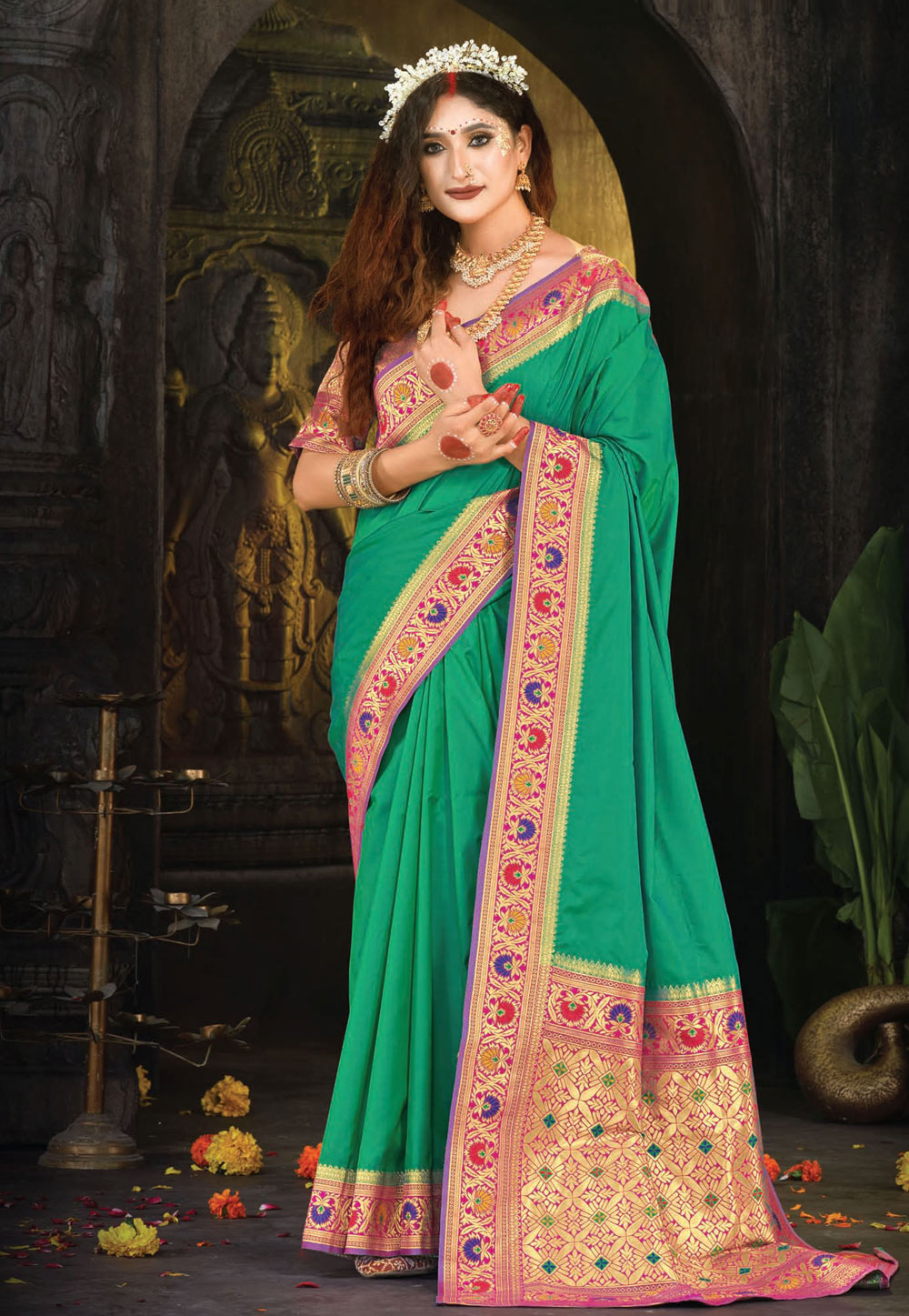 Sea Green Silk Saree With Blouse 274237