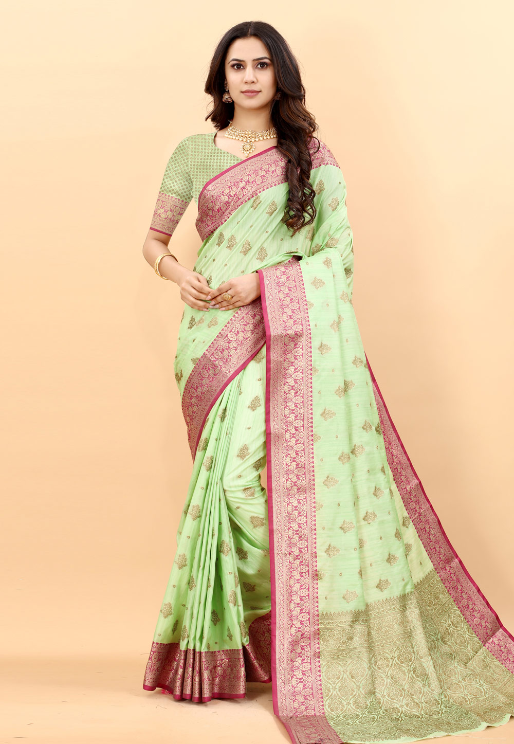 Light Green Silk Saree With Blouse 244839