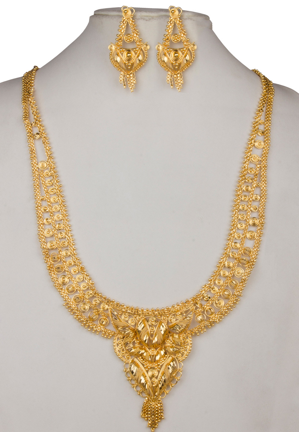 Golden Brass Gold Plated Heavy Necklace Set With Earrings 171906
