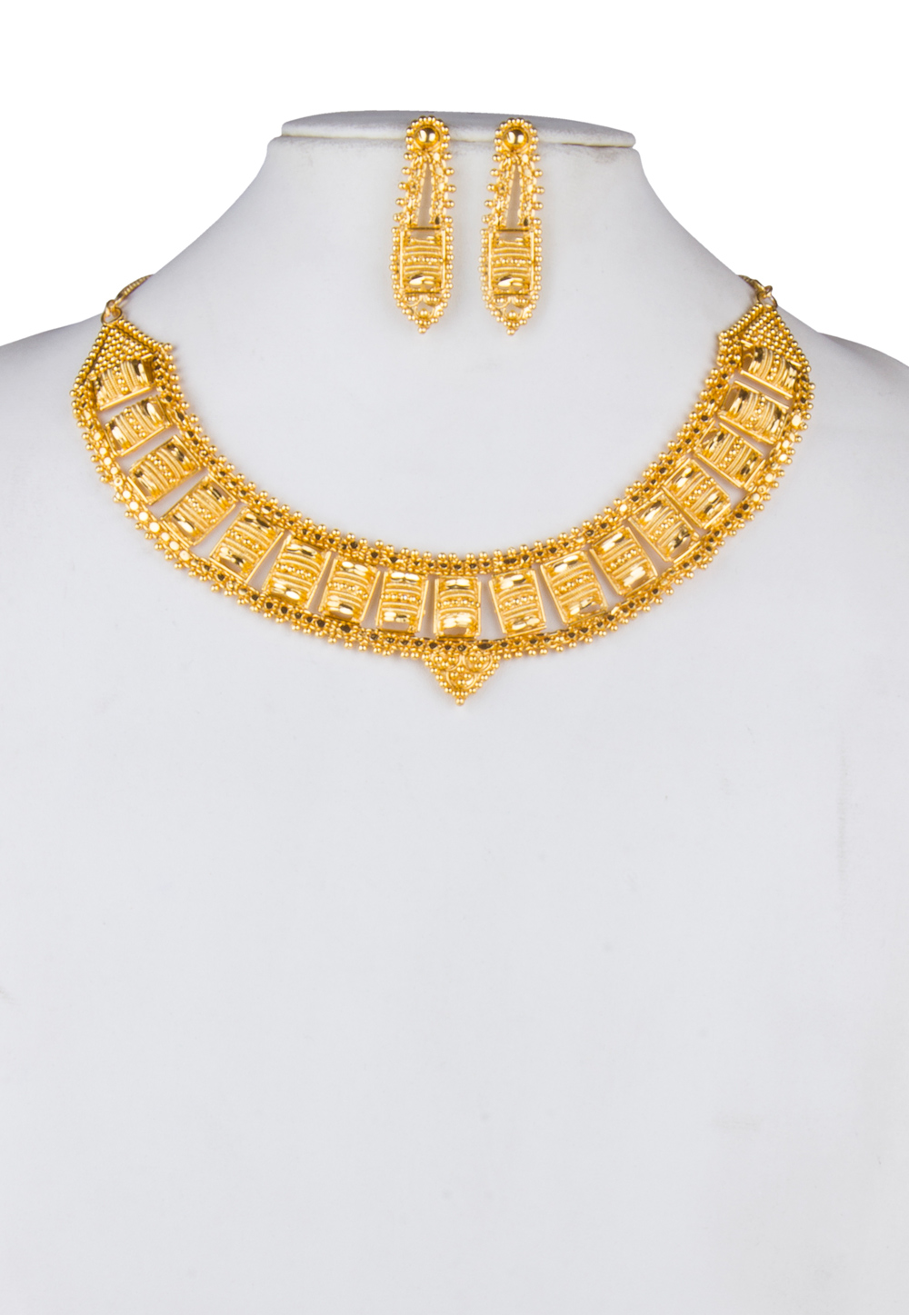 Golden Brass Gold Plated Heavy Necklace Set With Earrings 171907