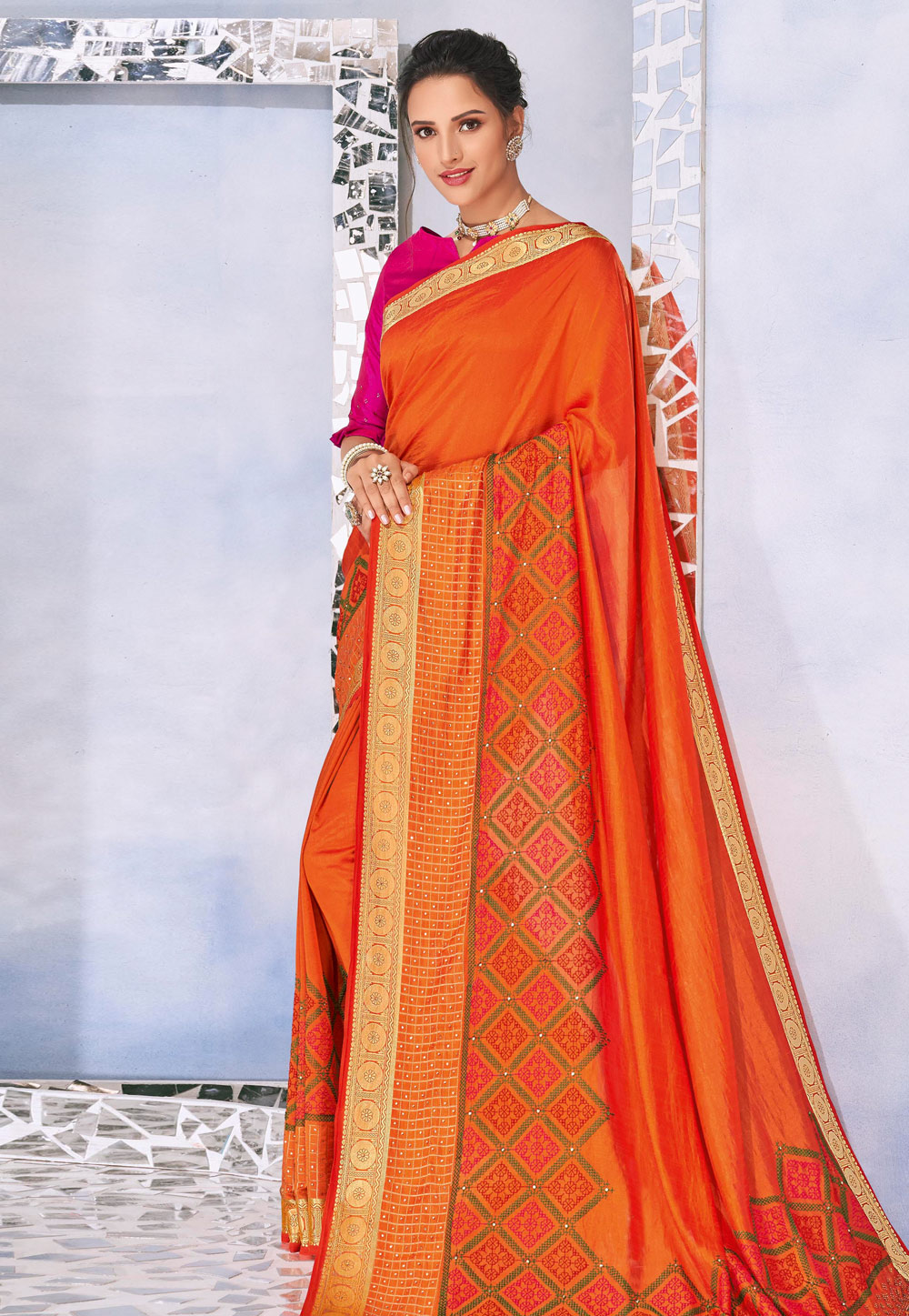 Orange Silk Saree With Blouse 201958