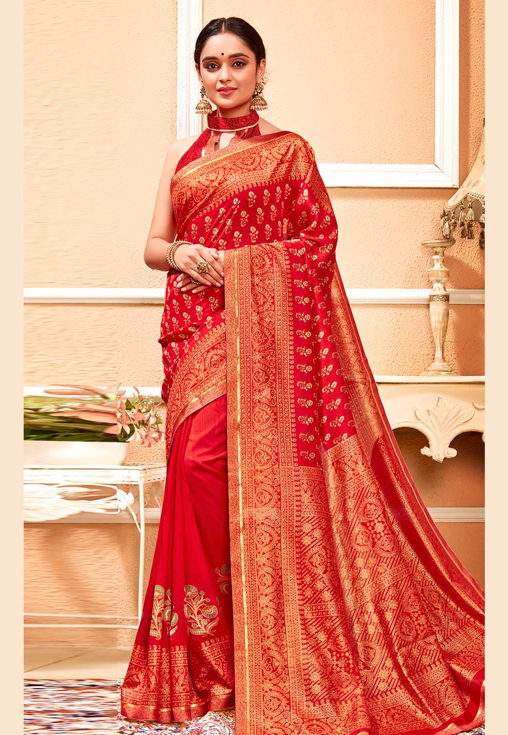 Red Silk Festival Wear Saree 202486