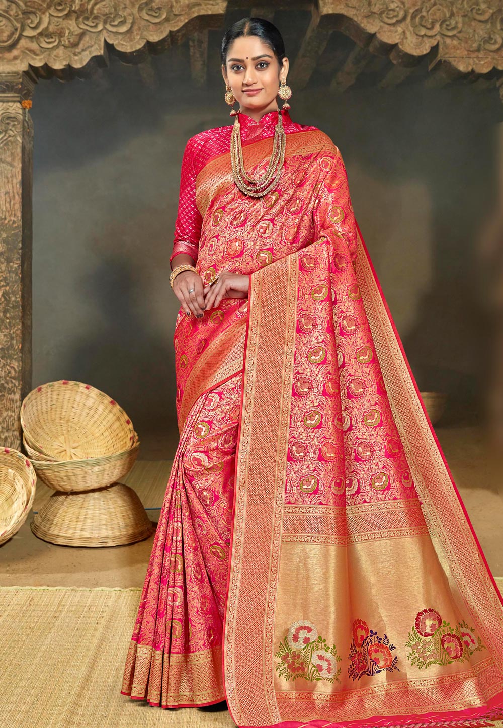 Pink Banarasi Silk Festival Wear Saree 202812