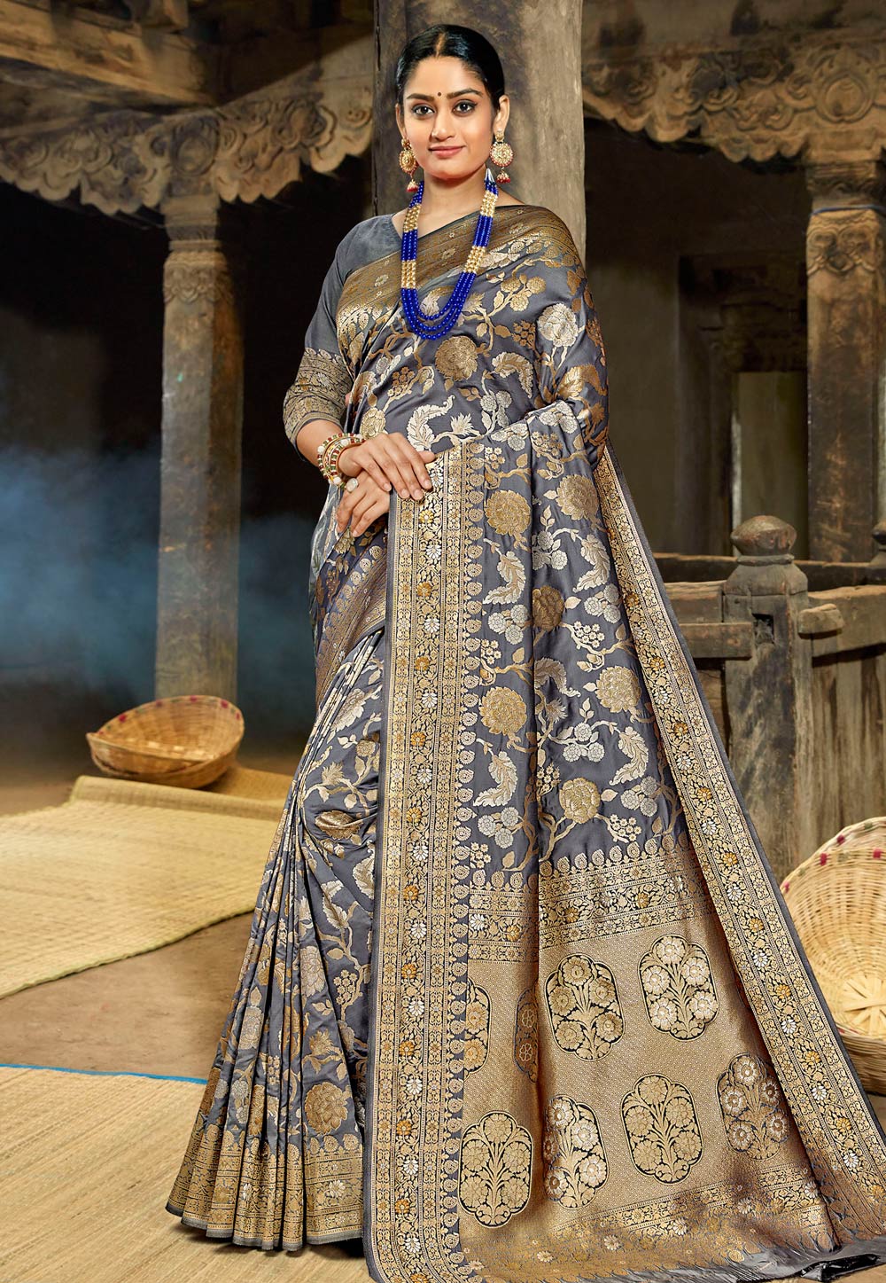 Grey Banarasi Silk Festival Wear Saree 202814