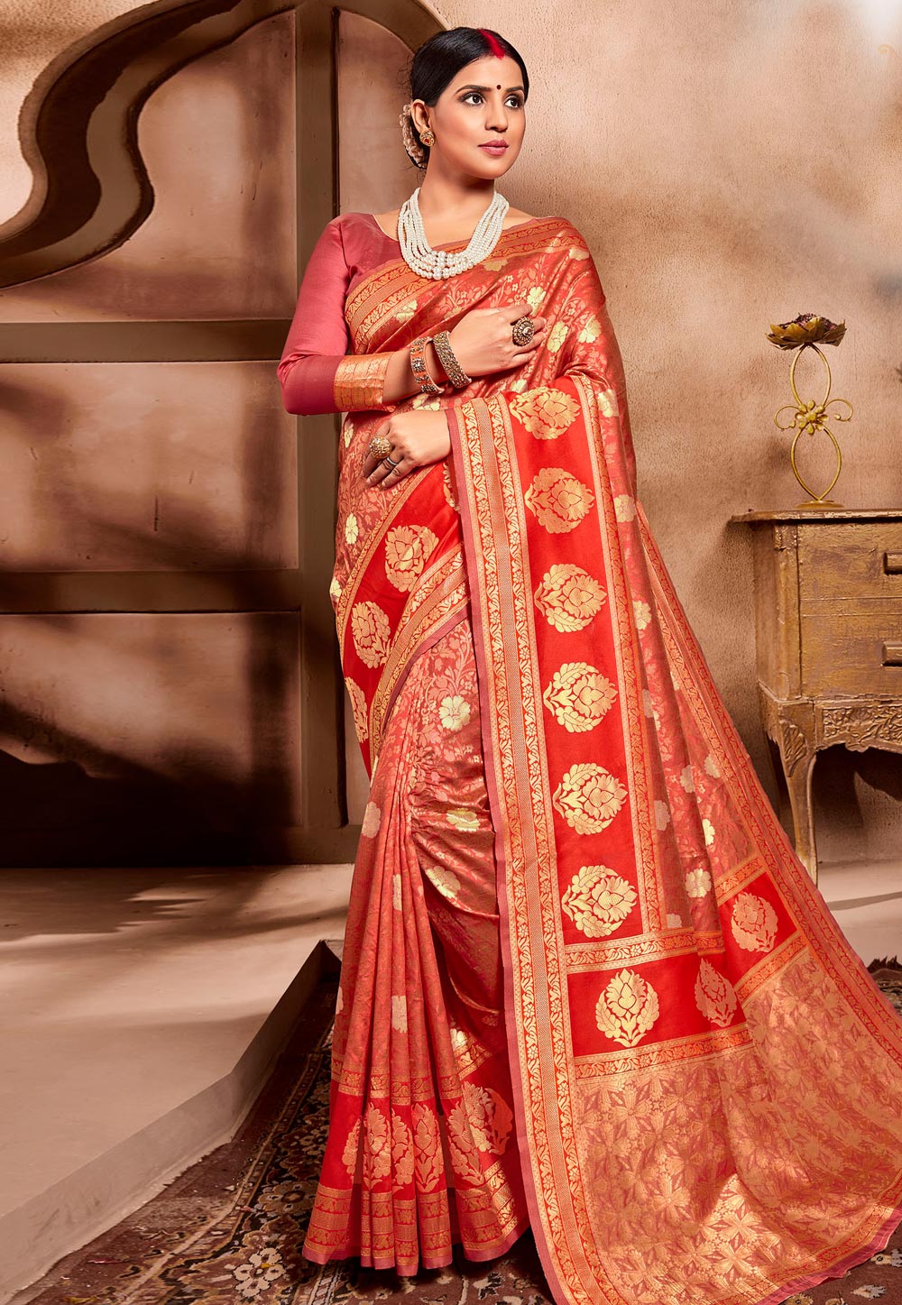 Red Cotton Silk Saree With Blouse 202479