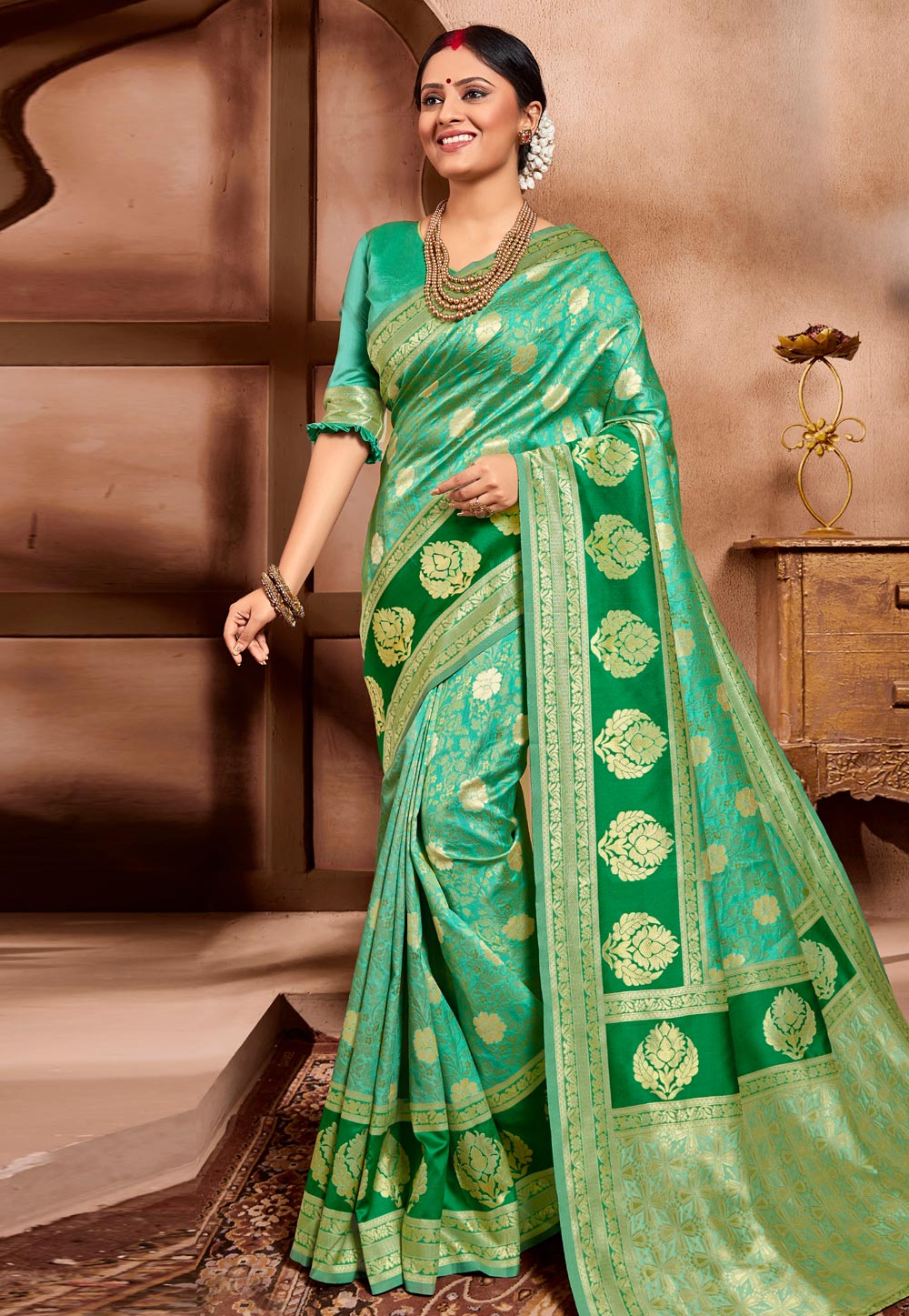 Green Cotton Silk Festival Wear Saree 202480