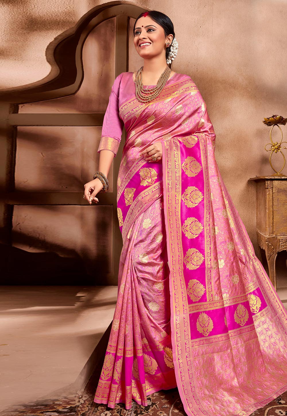 Pink Cotton Silk Saree With Blouse 202481