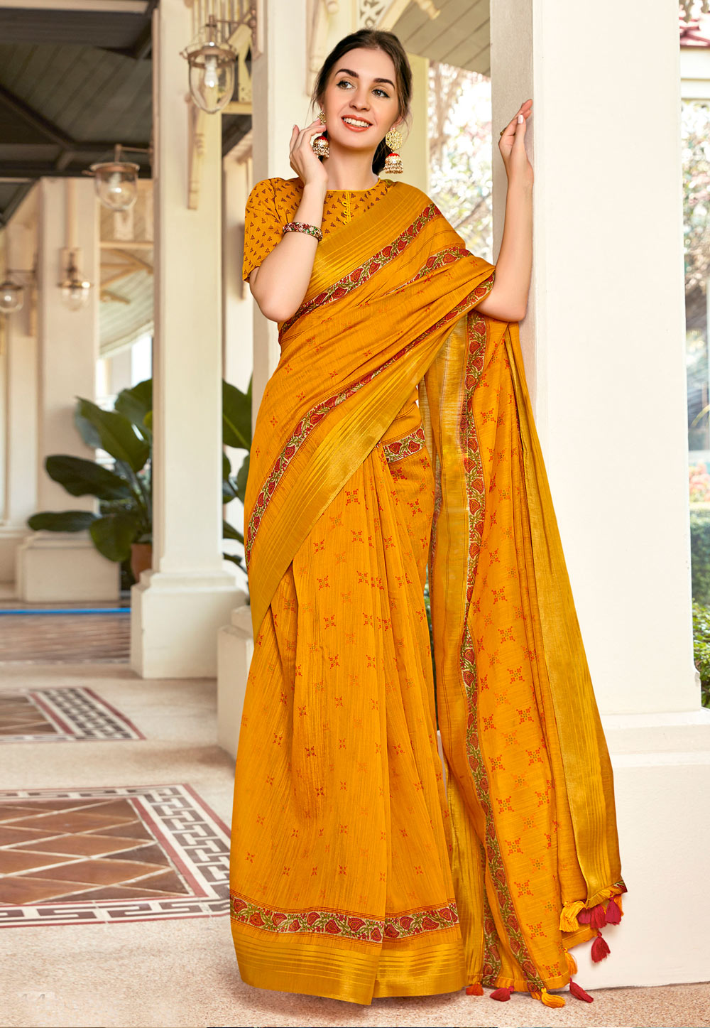 Yellow Linen Saree With Blouse 202474