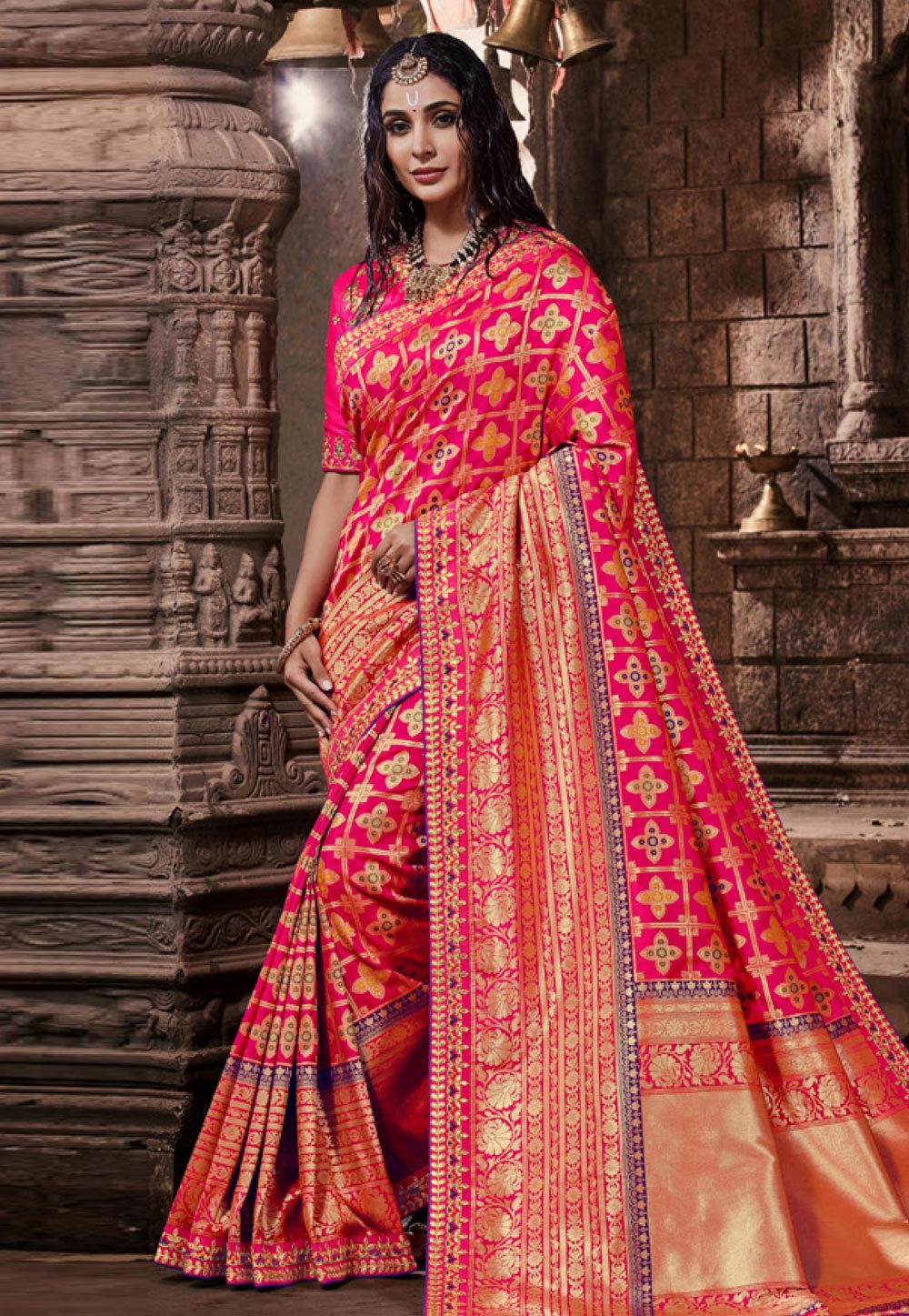 Pink Banarasi Silk Saree With Blouse 202820