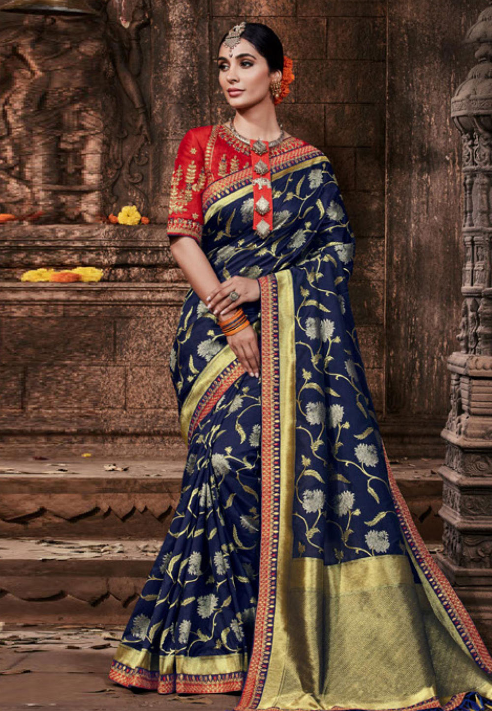 Navy Blue Banarasi Silk Festival Wear Saree 202821
