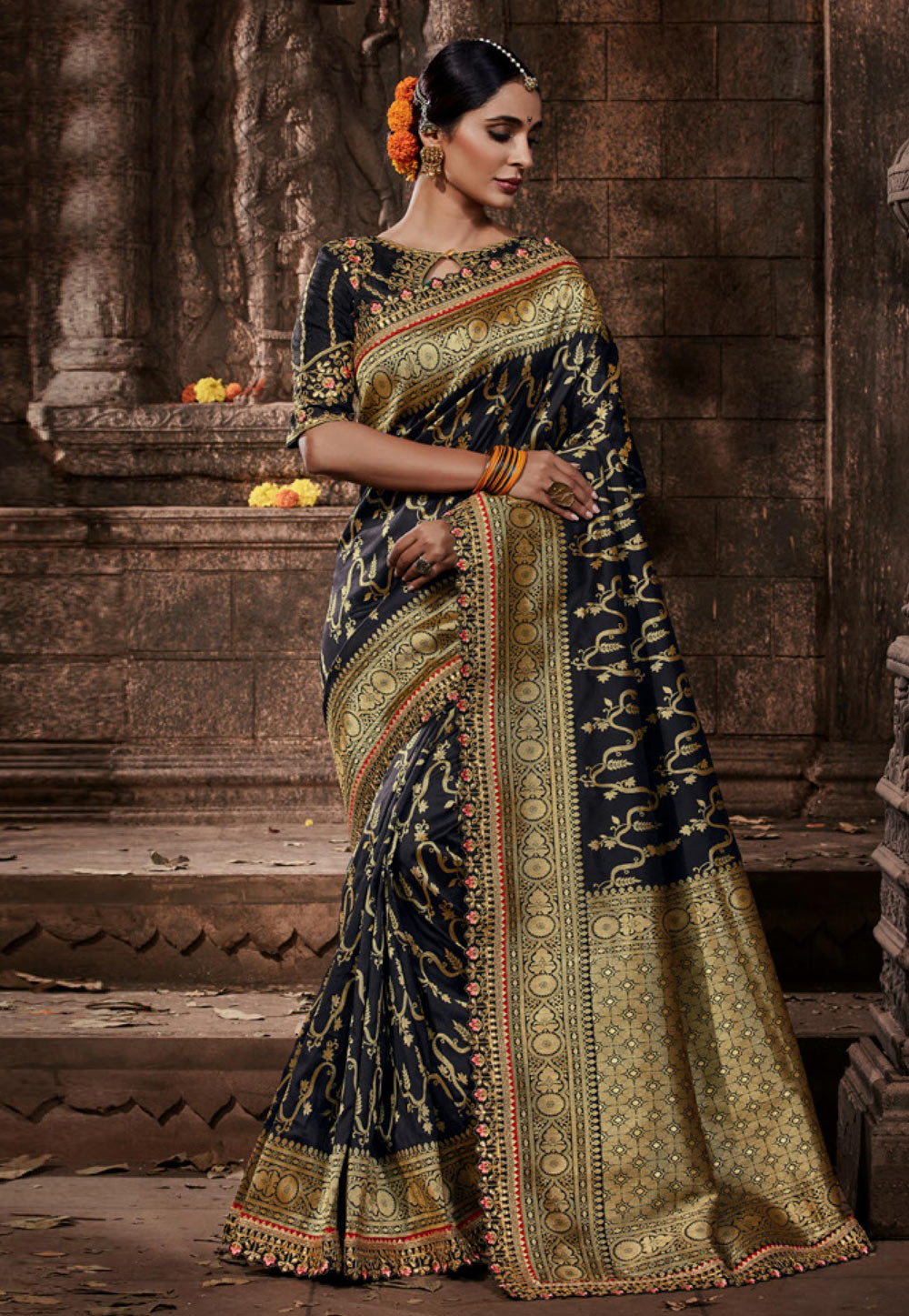 Black Banarasi Silk Festival Wear Saree 202825