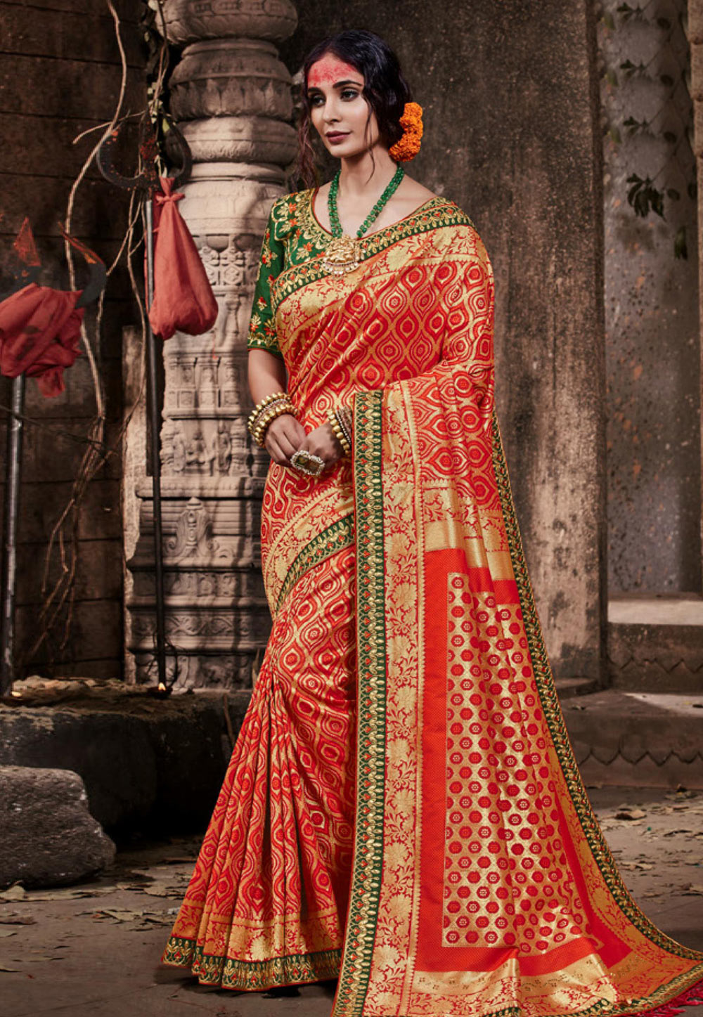 Red Banarasi Silk Festival Wear Saree 202827
