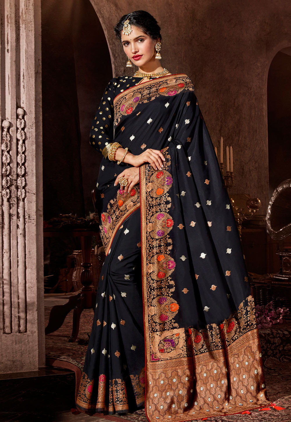 Black Banarasi Silk Festival Wear Saree 202755