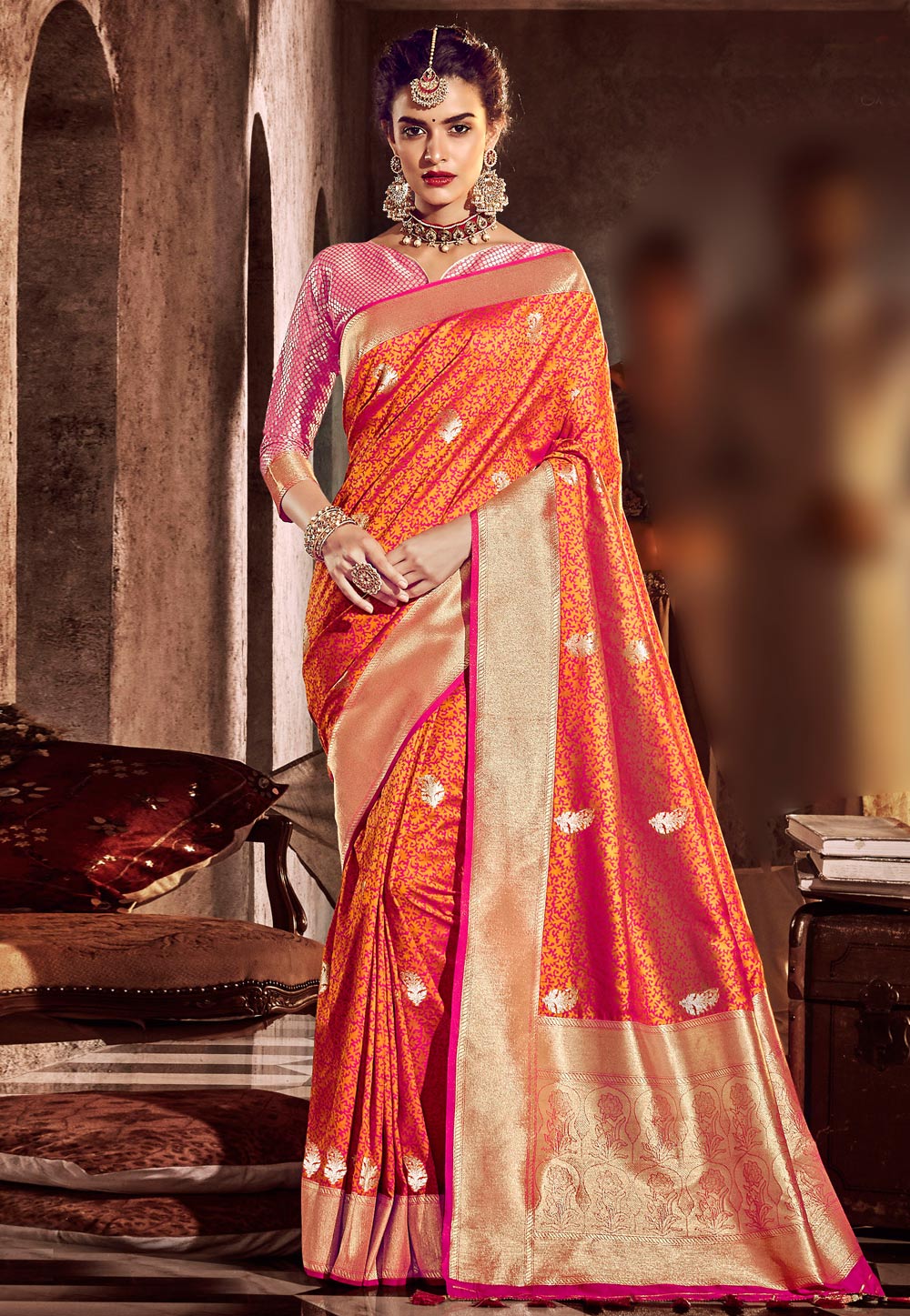 Orange Banarasi Silk Festival Wear Saree 202767