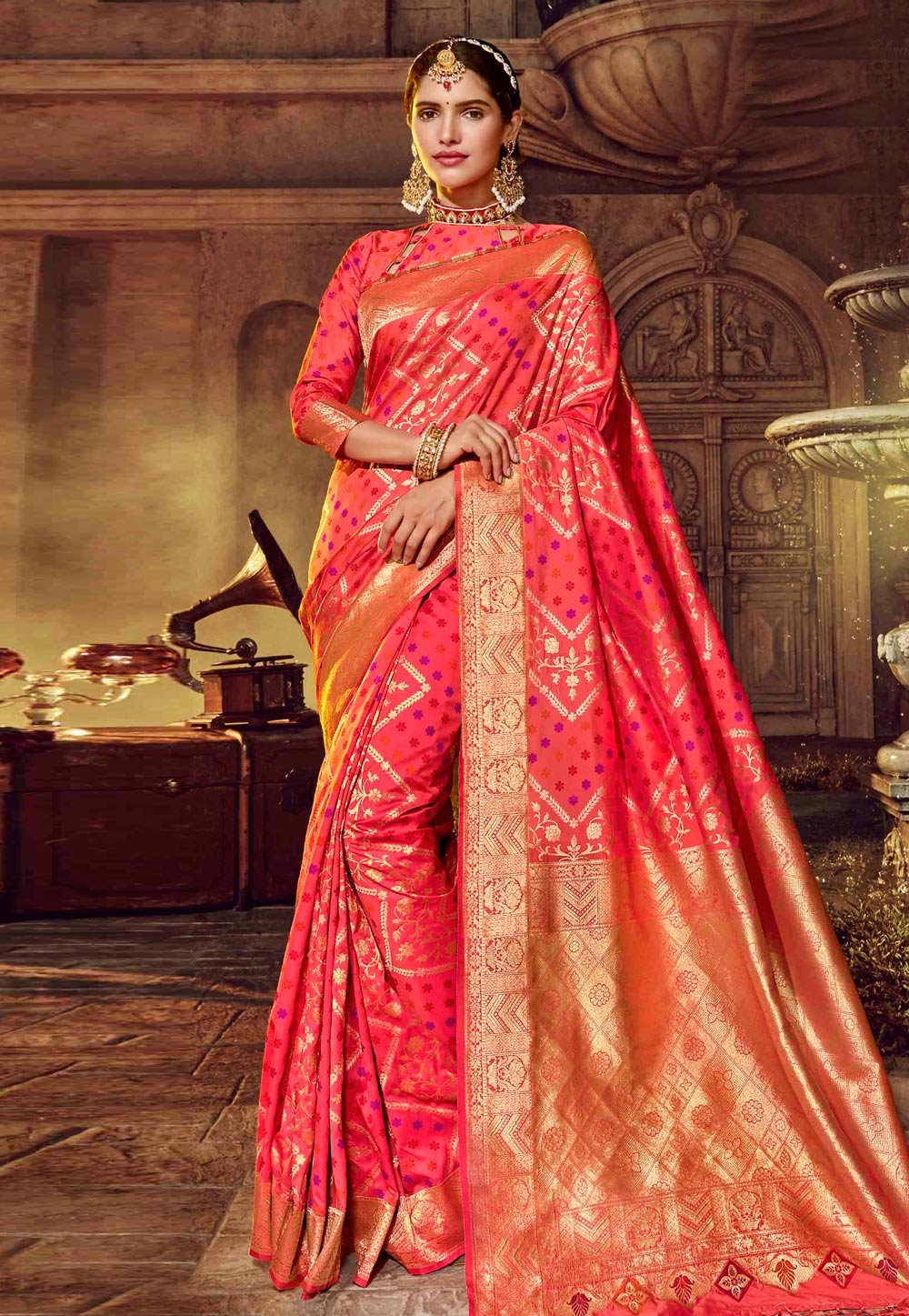 Pink Banarasi Silk Saree With Blouse 202768