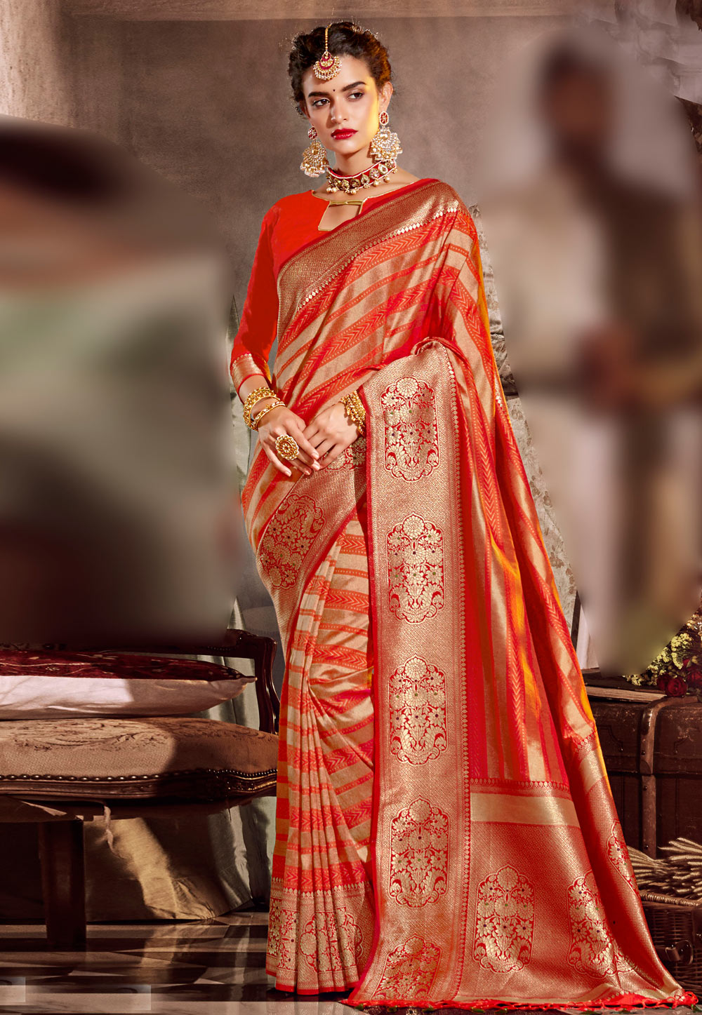 Red Banarasi Silk Festival Wear Saree 202773