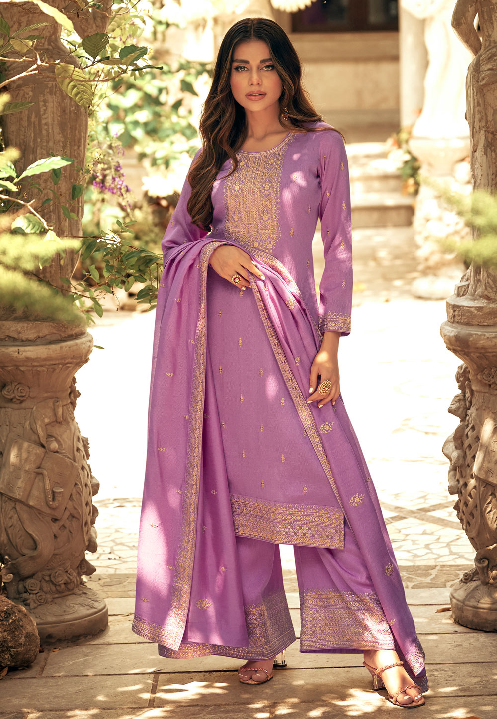 Buy GoSriKi Women's Cotton Blend Purple Mirror Work Straight Kurta with  Pant & Dupatta Online at Best Prices in India - JioMart.