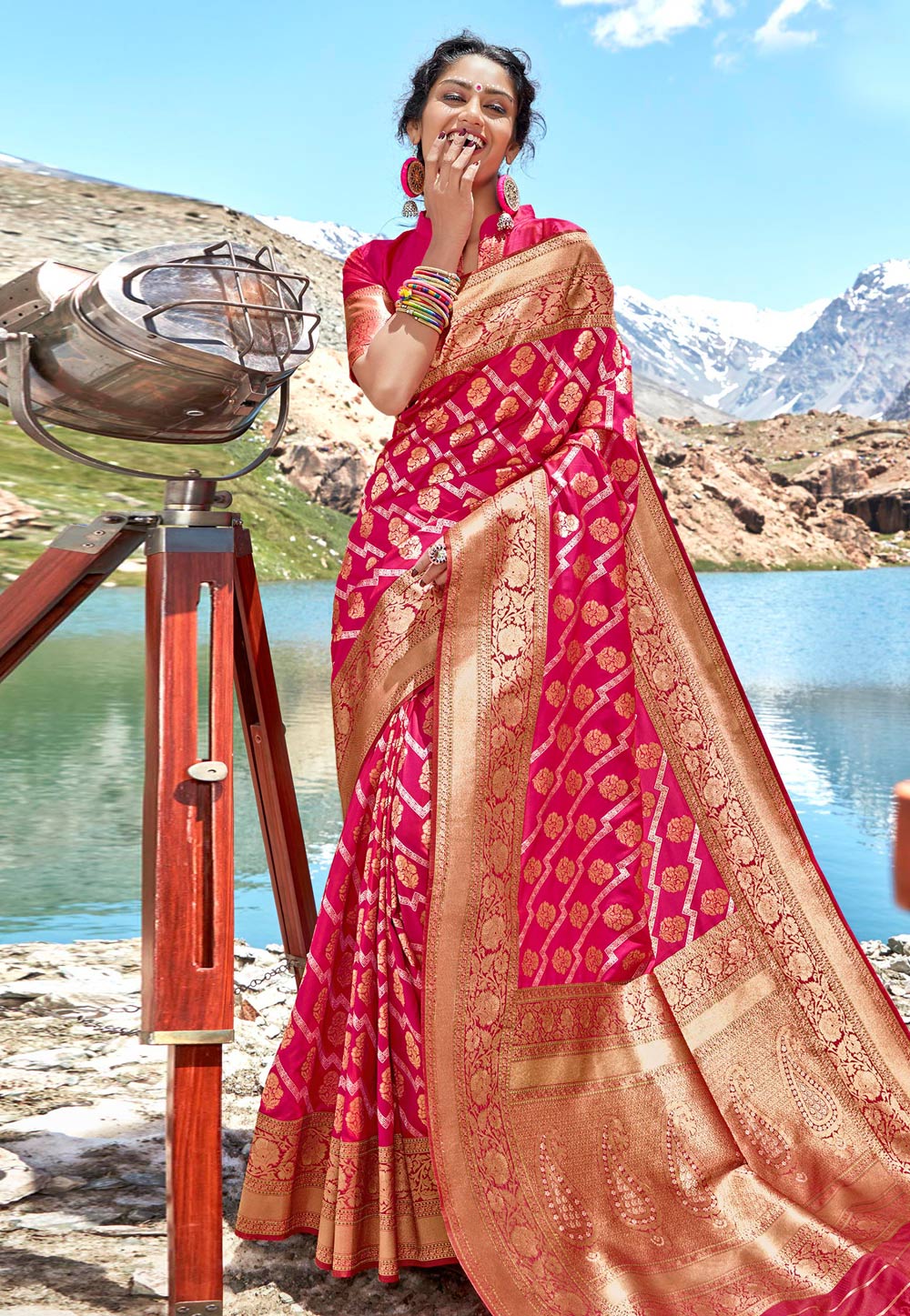 Pink Banarasi Silk Saree With Blouse 202779