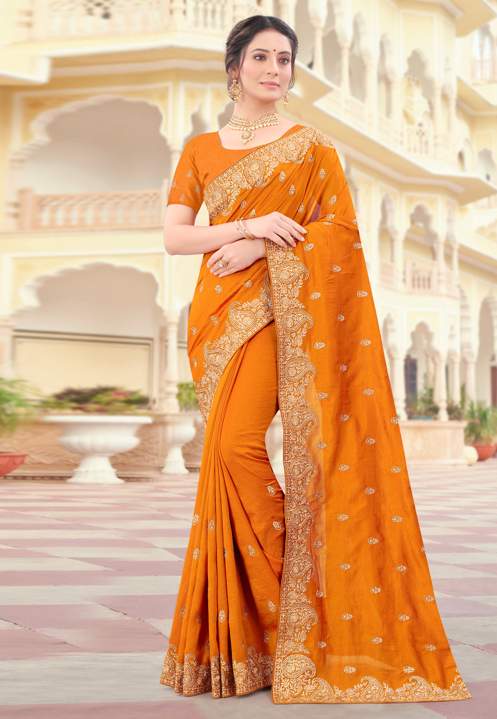 Orange Silk Saree With Blouse 232560
