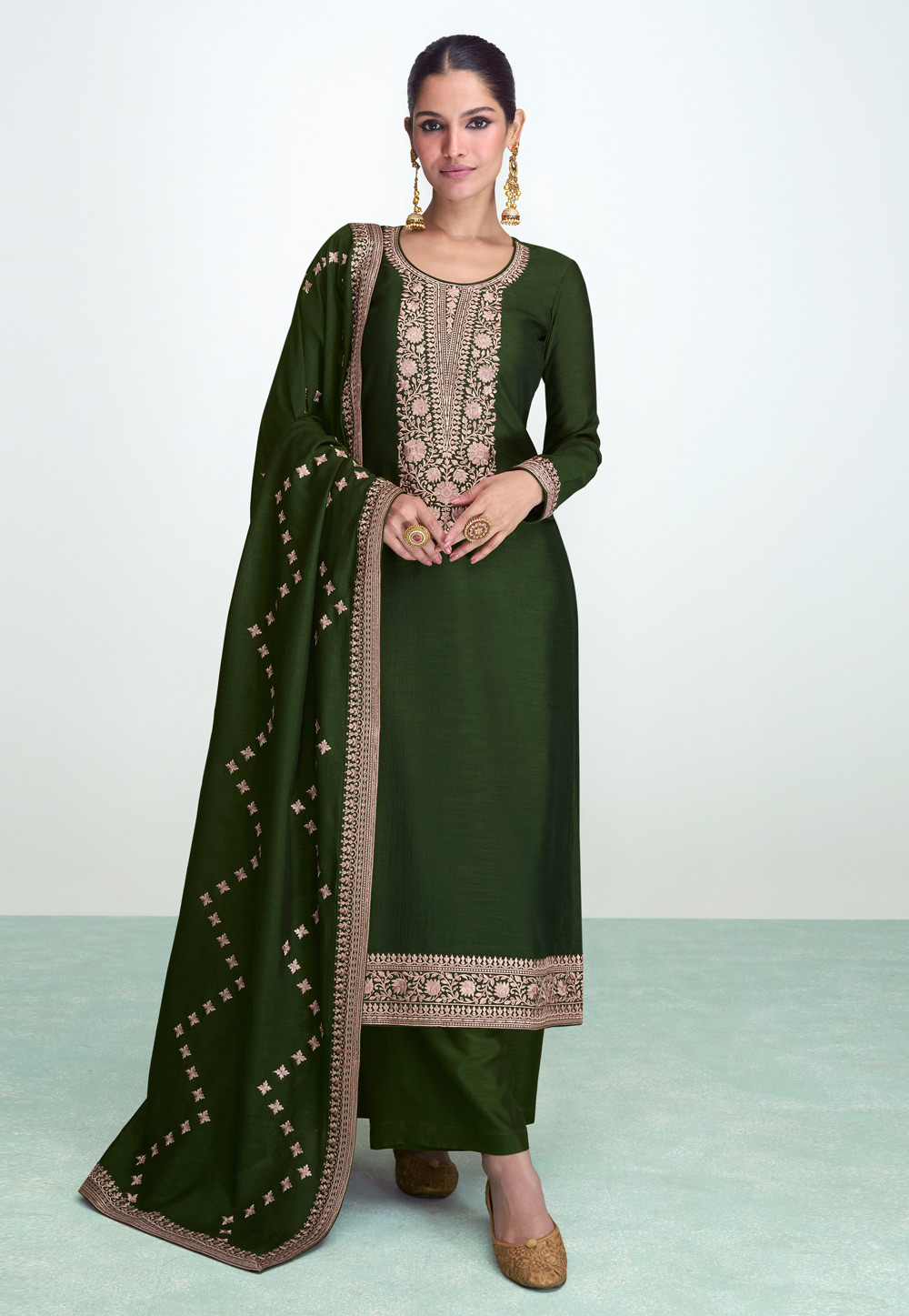 Mehndi Silk Pakistani Suit 275514