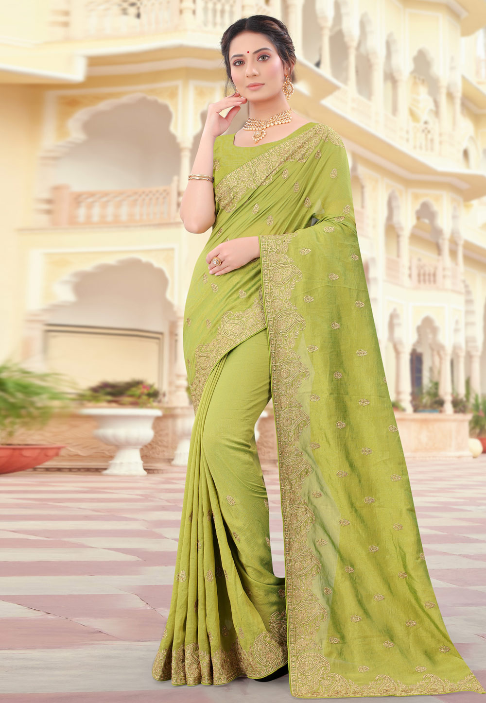 Light Green Silk Festival Wear Saree 232561