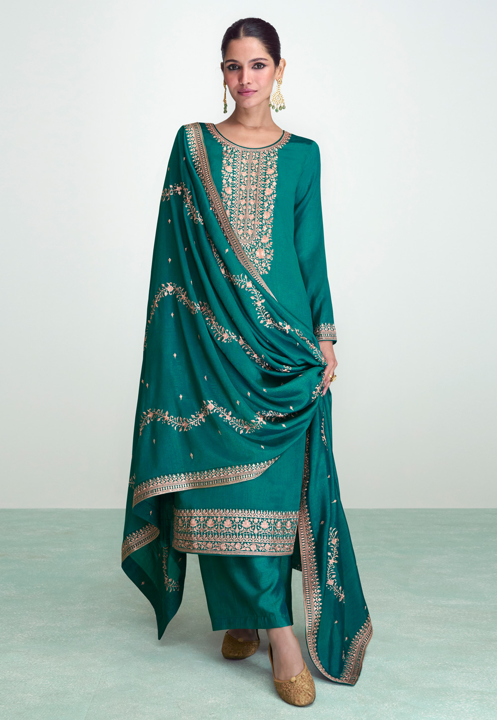 Teal Silk Palazzo Suit 275517