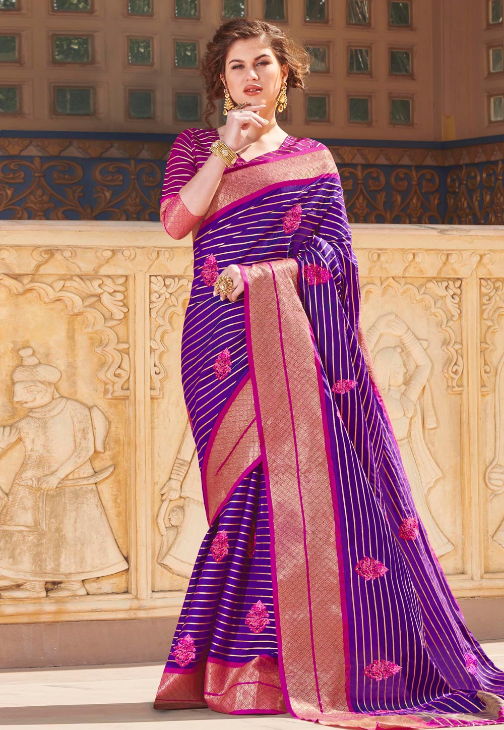 Violet Linen Festival Wear Saree 202937