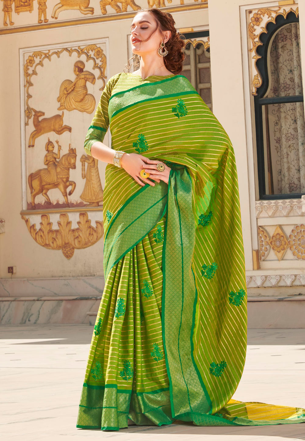 Green Linen Festival Wear Saree 202939
