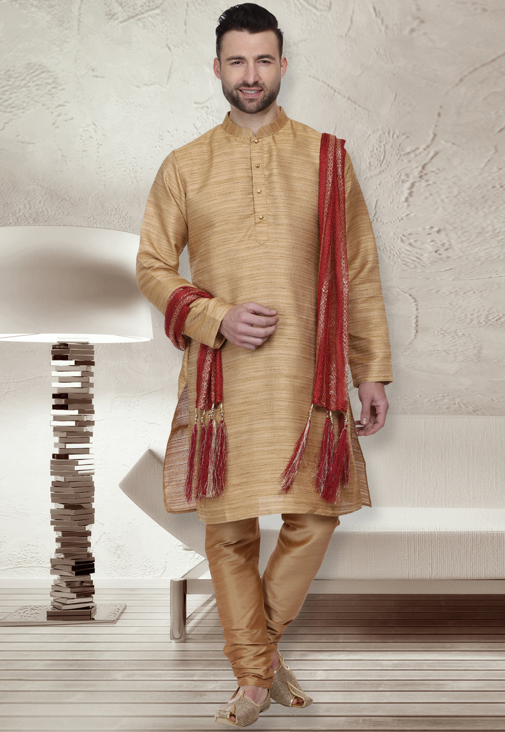 Golden Bhagalpuri Silk Readymade Kurta Pajama 160957