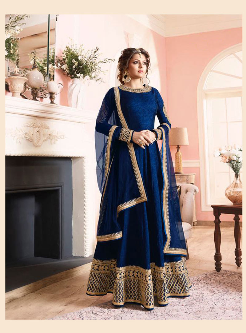 Drashti Dhami Blue Silk Long Anarkali Suit 78528