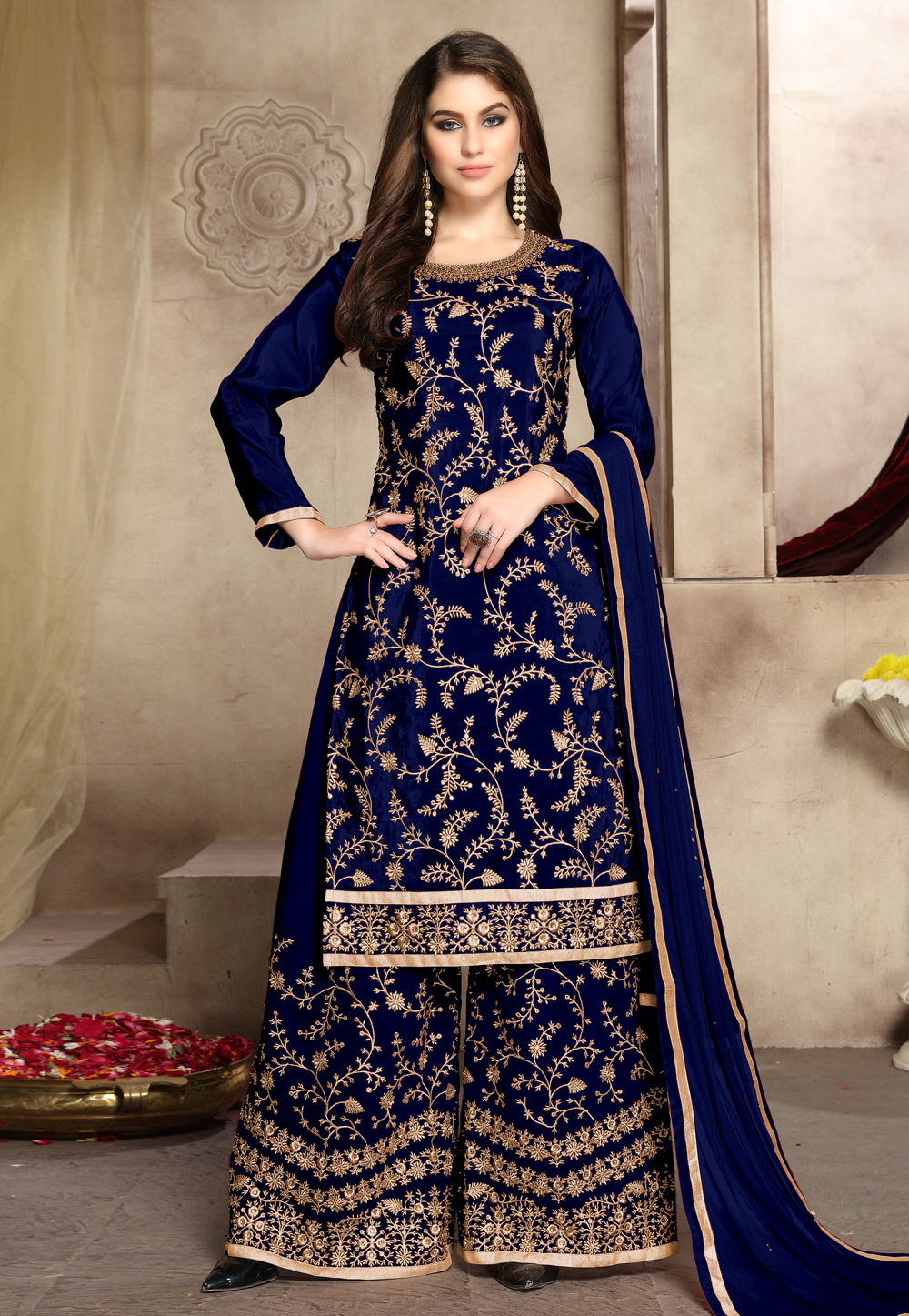 Blue Silk Palazzo Style Suit 189211