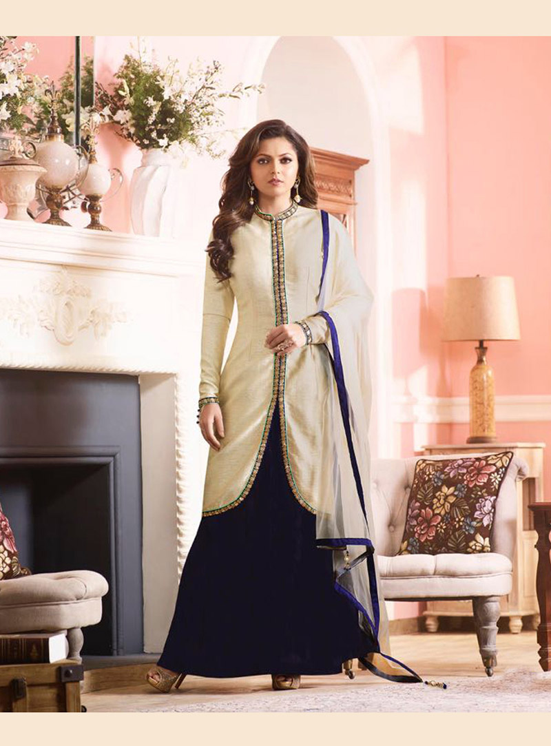 Drashti Dhami Beige Silk Bollywood Suit 78531