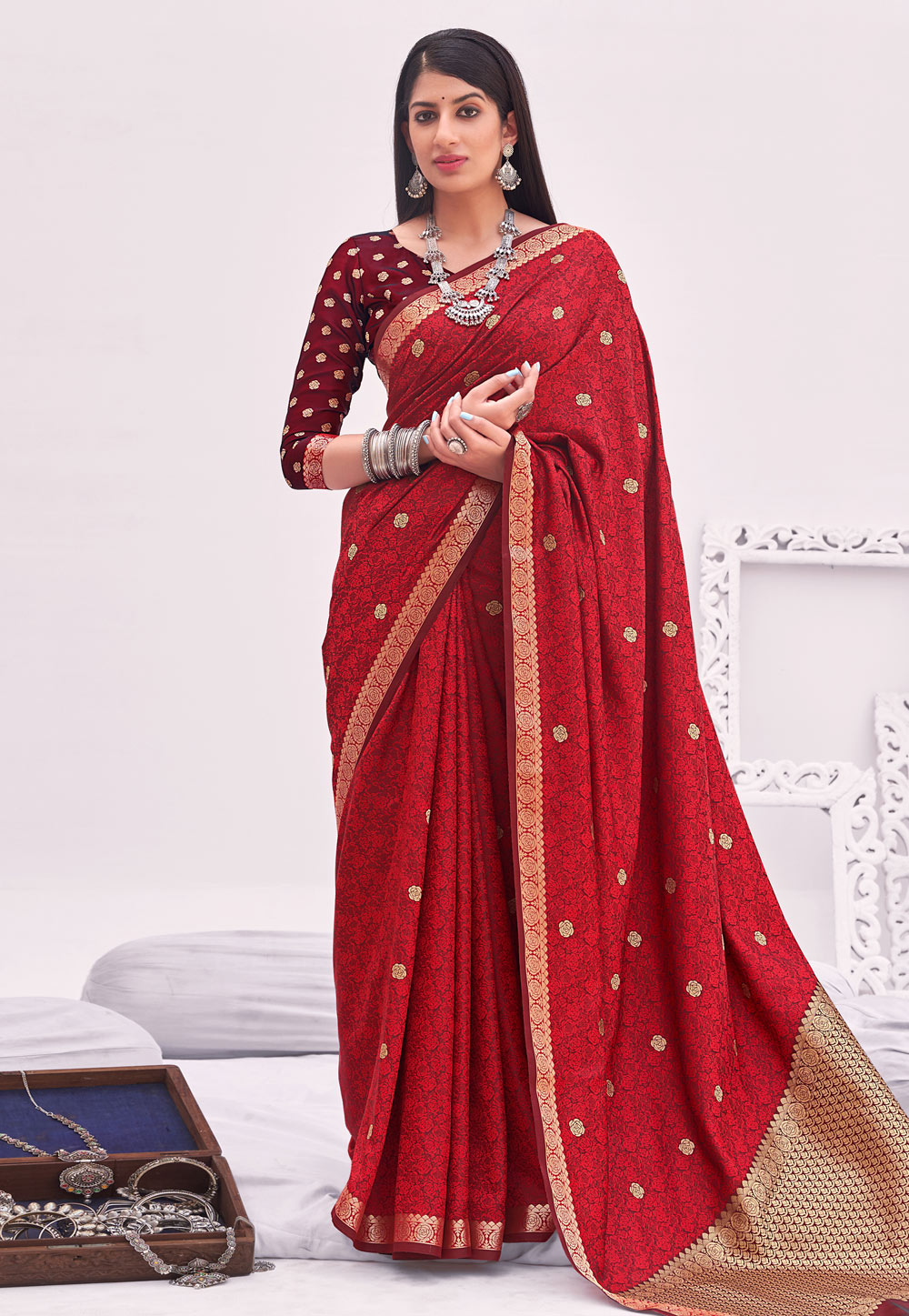 Maroon Banarasi Silk Saree With Blouse 242017