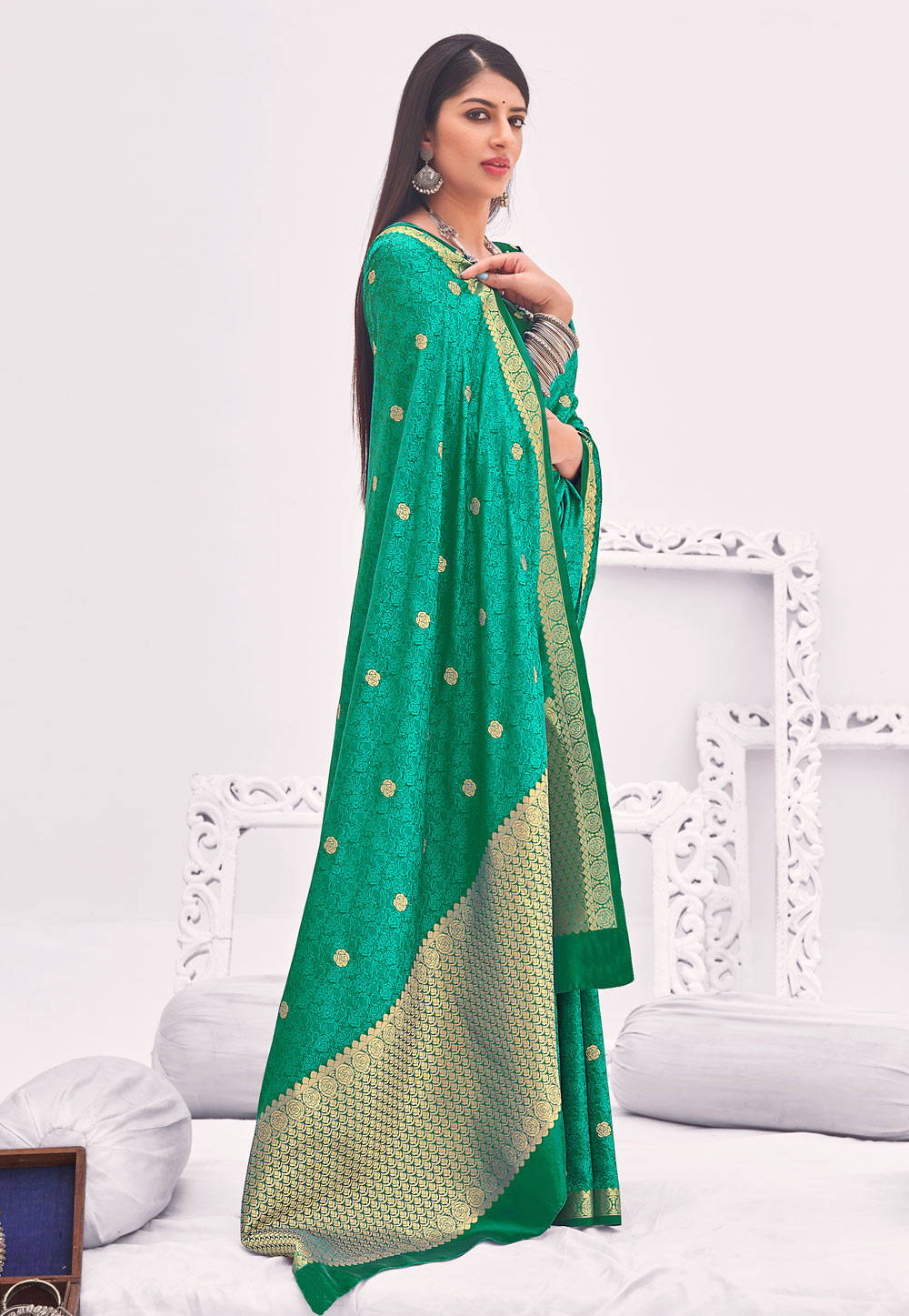Sea Green Banarasi Silk Saree With Blouse 242019