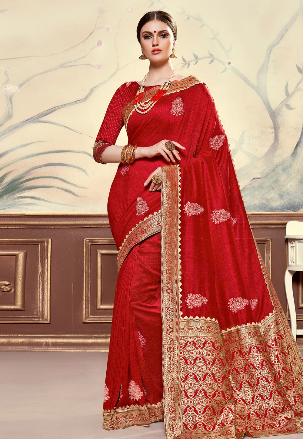 Red Silk Saree With Blouse 203431