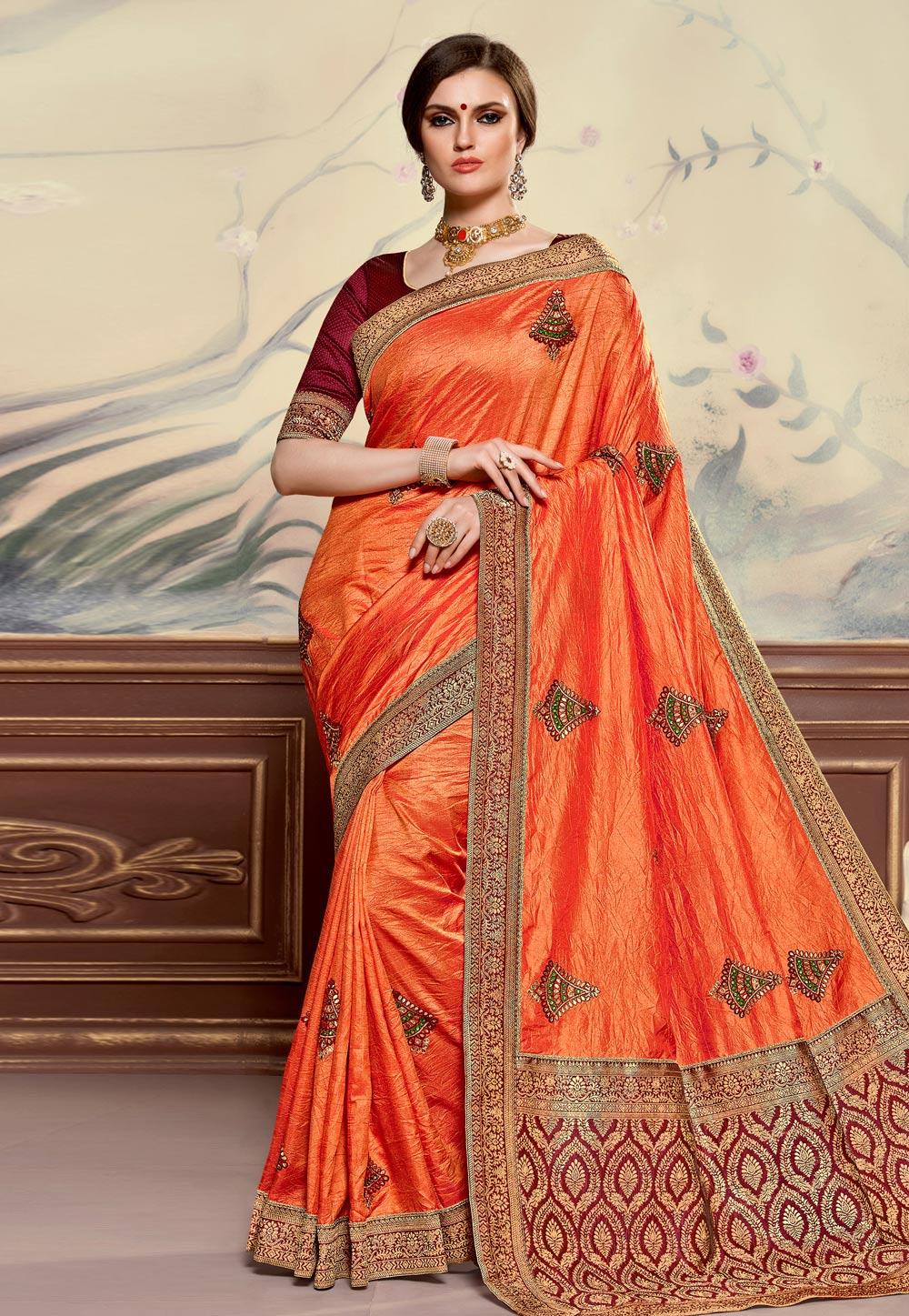 Orange Silk Saree With Blouse 203435