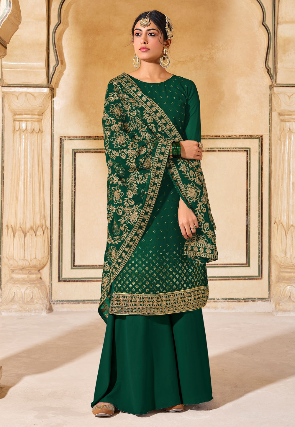 Green Georgette Palazzo Suit 256743