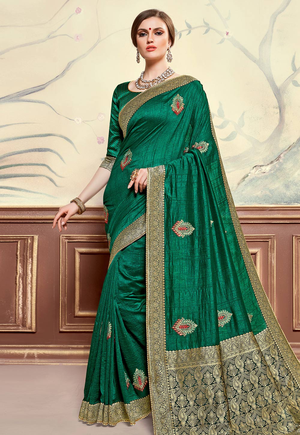 Green Silk Saree With Blouse 203441