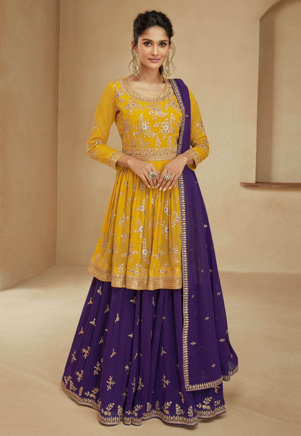 Purple Georgette Long Choli Lehenga 270868