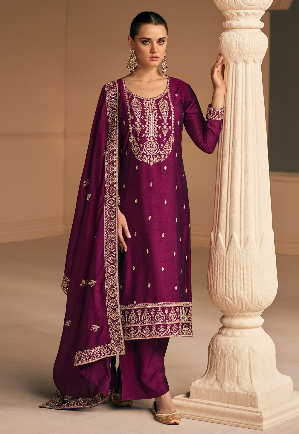 Purple Silk Pakistani Suit 275638