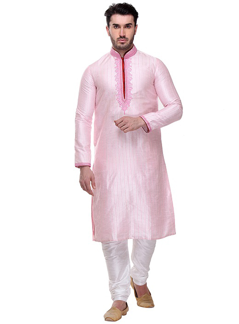 Light Pink Dupion Readymade Kurta Pajama 99148
